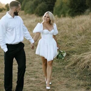 Puff-Sleeve White Mini Dress